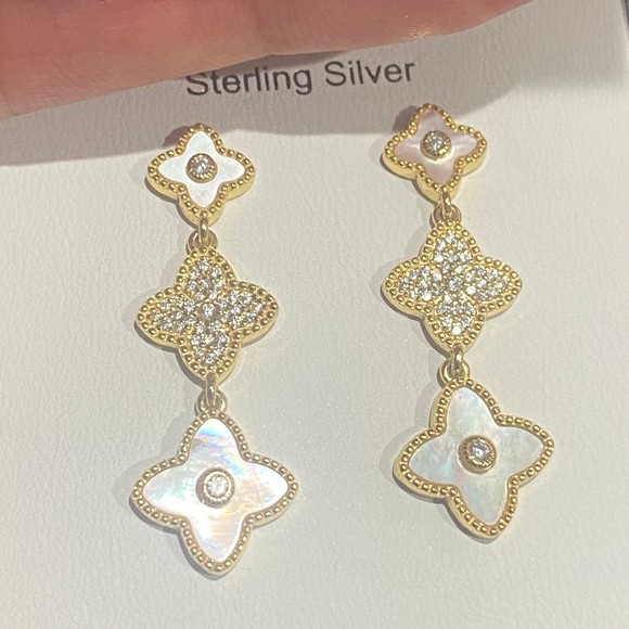 Rachel Zoe Jewelry - Rachel Zoe Gold Over Sterling Mother of Pearl Clover Motif Blossom Earrings